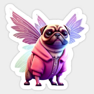 Cute Pug in Pink Fairy Costume - Adorable Dog in Whimsical Pink Fairy Outfit Sticker